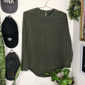 Madewell Olive Green Quilted Silk Blouse Size XS
